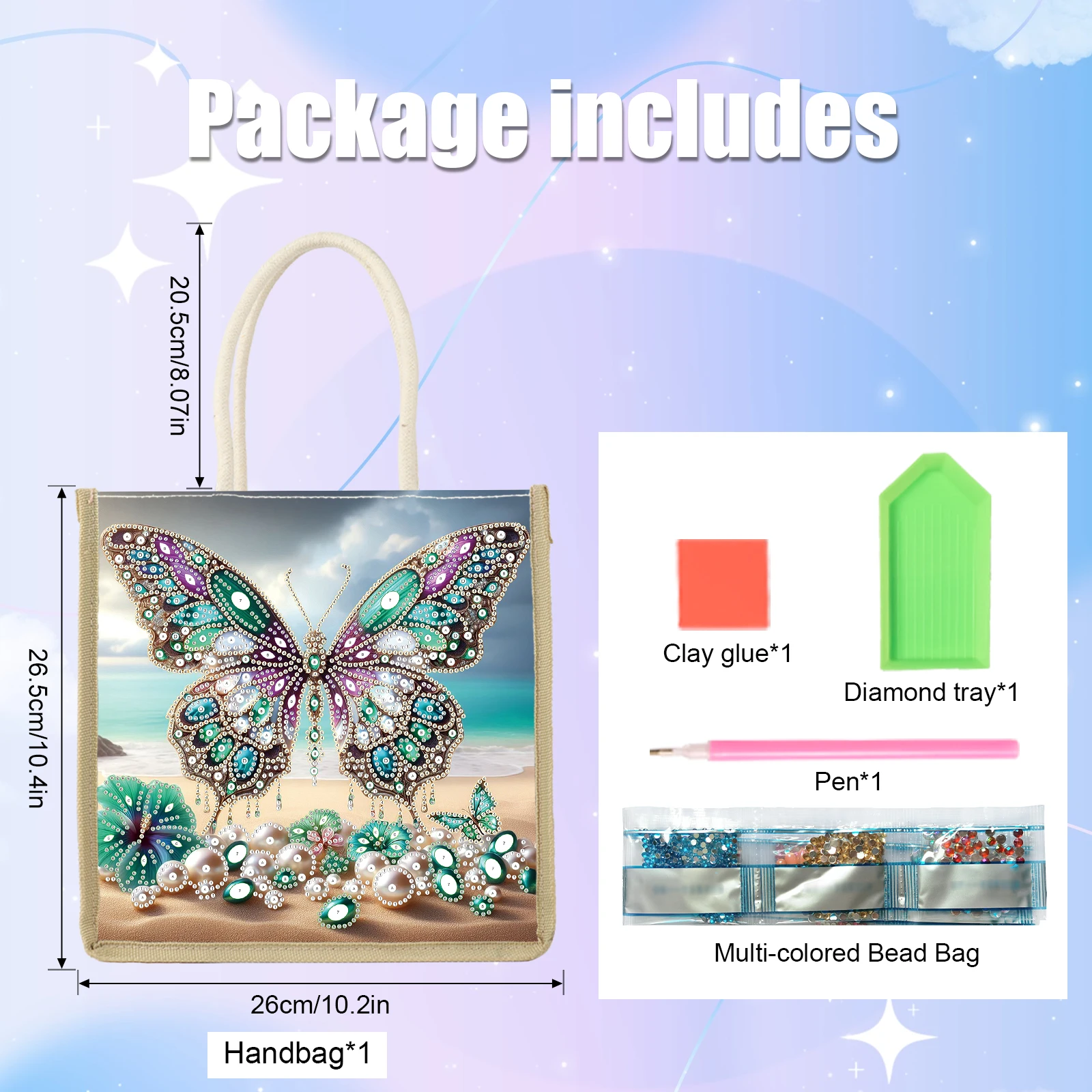 Diamond Art Painting Handbag Kits,beach butterfly Special Shape Diamond Canvas Art Bag Shopping Storage Bag Craft Handmade Gift view 2