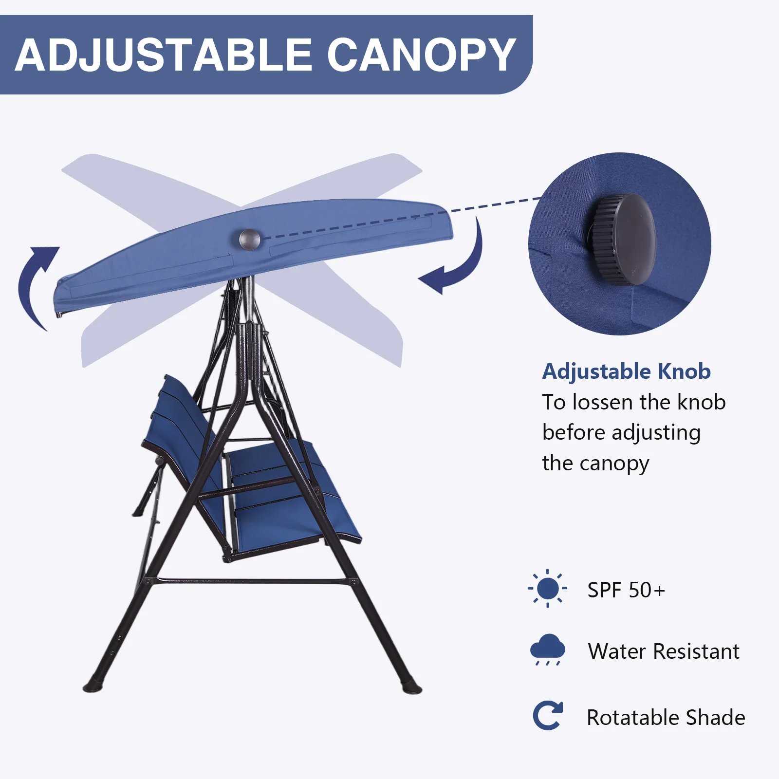 Balanços de pátio ao ar livre de 3 lugares com dossel balanço de varanda ajustável com suporte almofadas de atualização e bandeja lateral dobrável para