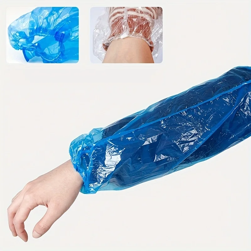 100pcs/pack Waterproof and Oil Proof Disposable PE Plastic Arm Sleeves Elastic Wrist for Kitchen Restaurant