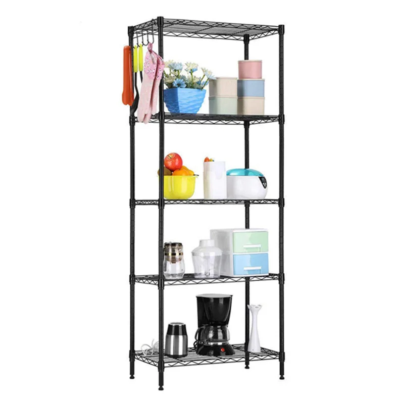 Changeable Assembly Floor Standing Carbon Steel Storage Rack Black Kitchen Storage Shelf Microwave Stand