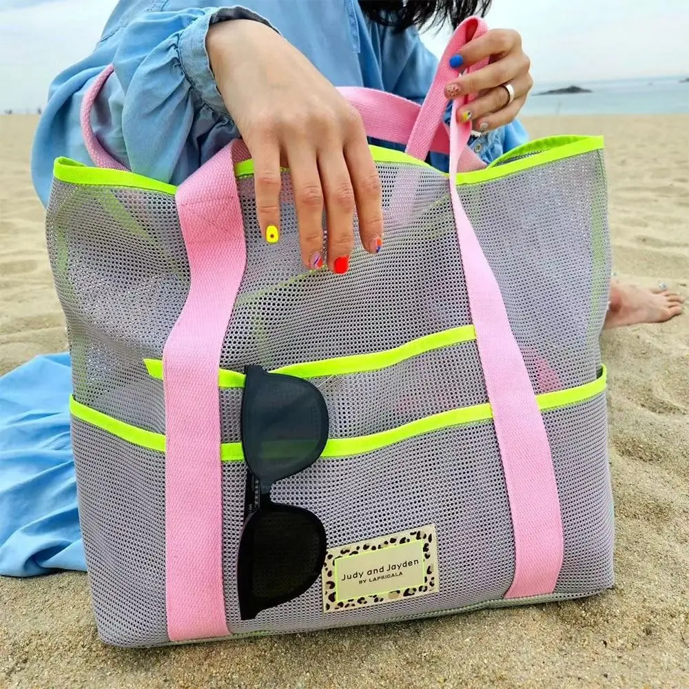 

Korean Transparent Mesh Beach Bag Large Capacity Folding Design Shoulder Bag Fashionable Portable Swimsuit Storage Bag Travel
