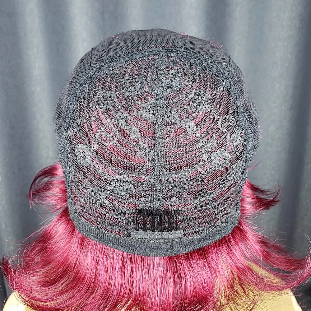 Krótkie peruki bob z ludzkich włosów z grzywką, peruka pixie cut, krótka czerwona peruka z ludzkich włosów 99j, w pełni wykonana maszynowo dla czarnoskórych kobiet.