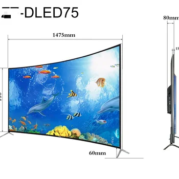 베스트셀러 디자인 와이파이 금속 뒷면 및 프레임 조립 TV, 스마트 안드로이드 11, 4k, 75 인치 LED 곡선 스크린, TV 텔레비전, 1G + 8G 