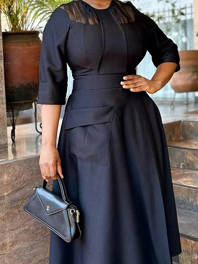 Elegante dame woon-werkverkeer grote zoom jurken temperament gesmoorde taille effen kleur a-lijn jurk zomer geplooide avondjurk met halve mouwen