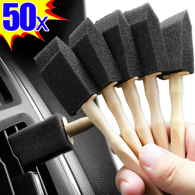 1-50PCS Car Interior Sponge Cleaning Brushes Air Conditioner Vent Center Console Clean Brushes Auto Crevice Dust Removal Tools