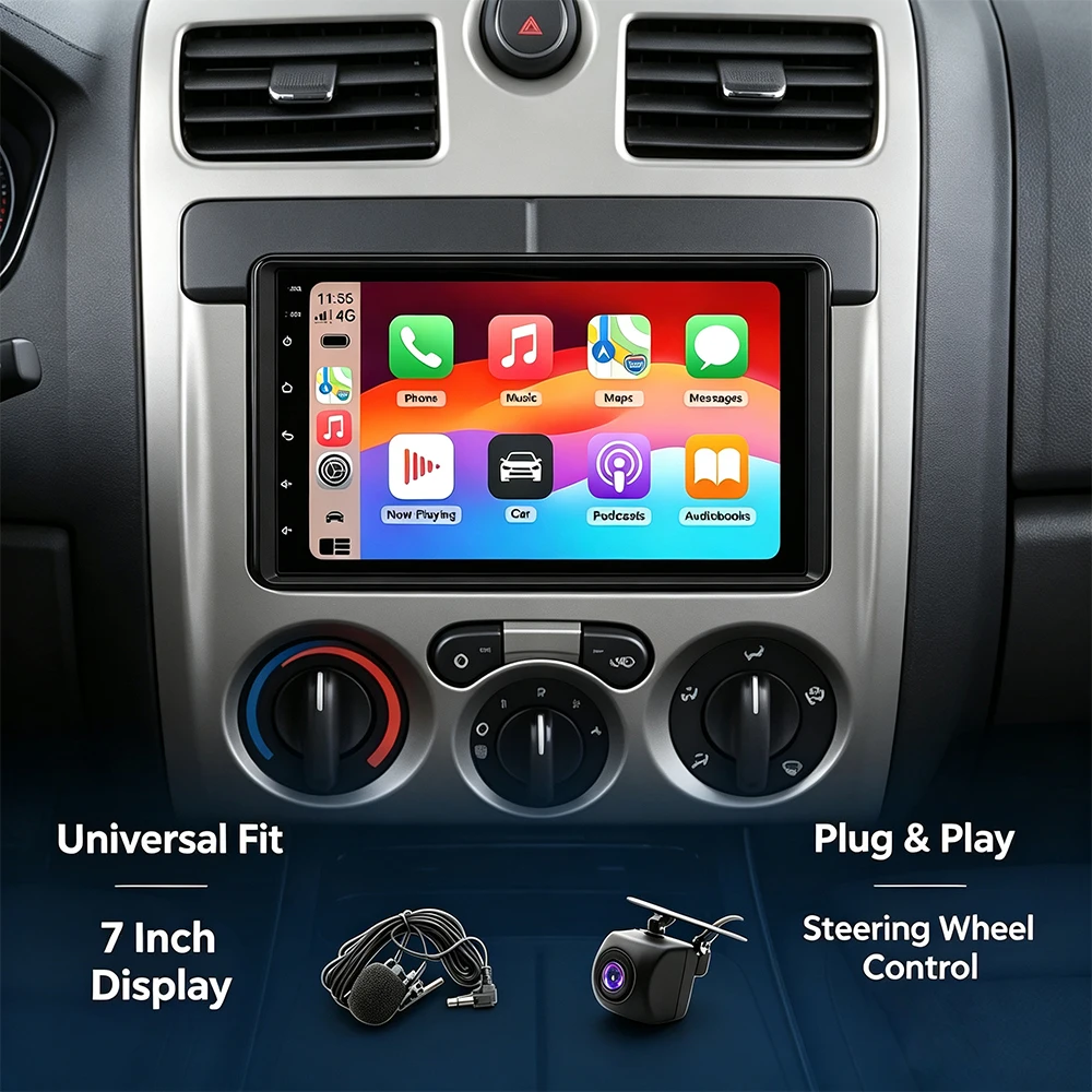 2+32G 7inch Android 15 Car Stereo Unit GPS Navigation Head Unit Support Carplay Android Auto Mirror Link WiFi Bluetooth Audio Player for Silverado 1500 2500 2003‑2006 GMC Sierra 1500 2500 3500 Yukon Acadia Savana 2003‑2006
