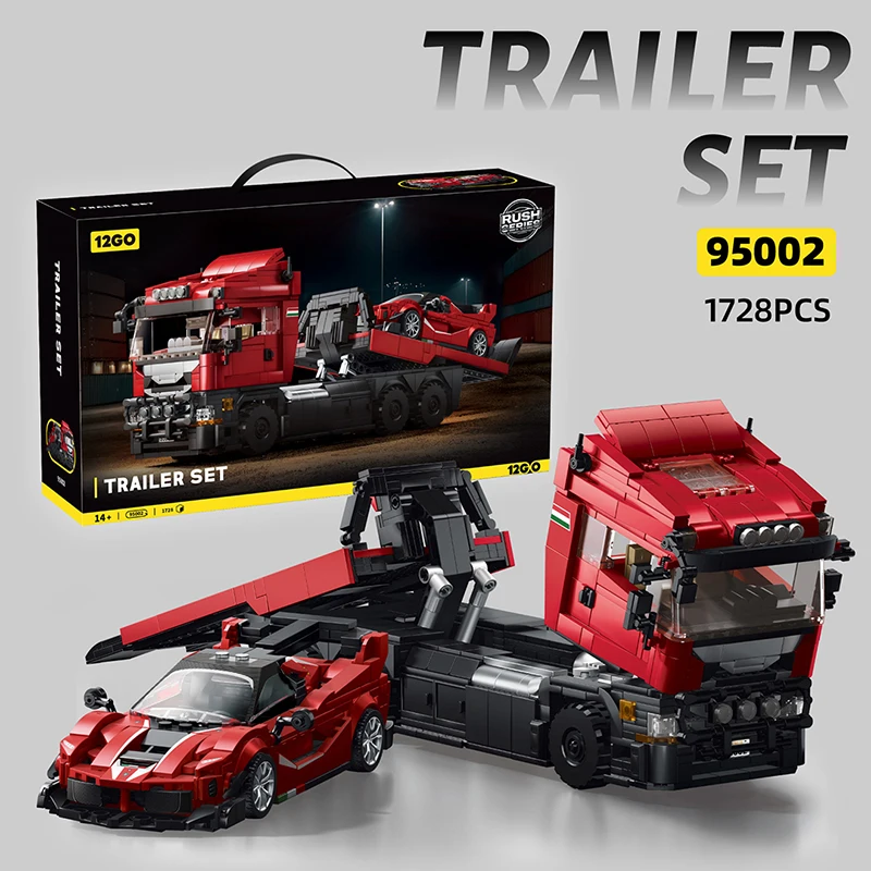 

1728PCS Trailer Sports Car Sets Building Blocks Toys Flatbed Truck Supercars Brick Model Collection Display Gifts For Kids Boys