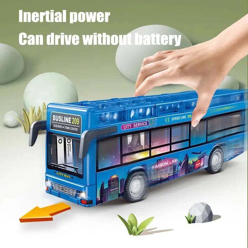 Double Decker Bus Sightseeing Model Pull Back Vehicles Toy Die Cast Pull Back Vehicles Collectible Light Music Cars for Boys