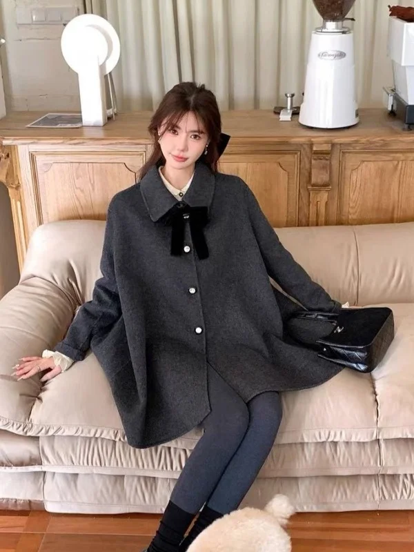 

Extra Large Size 300 Pou Autumn Winter Woolen Jaet Thiened Medium Length Women's Coat ey Tweed Outerwear Coat