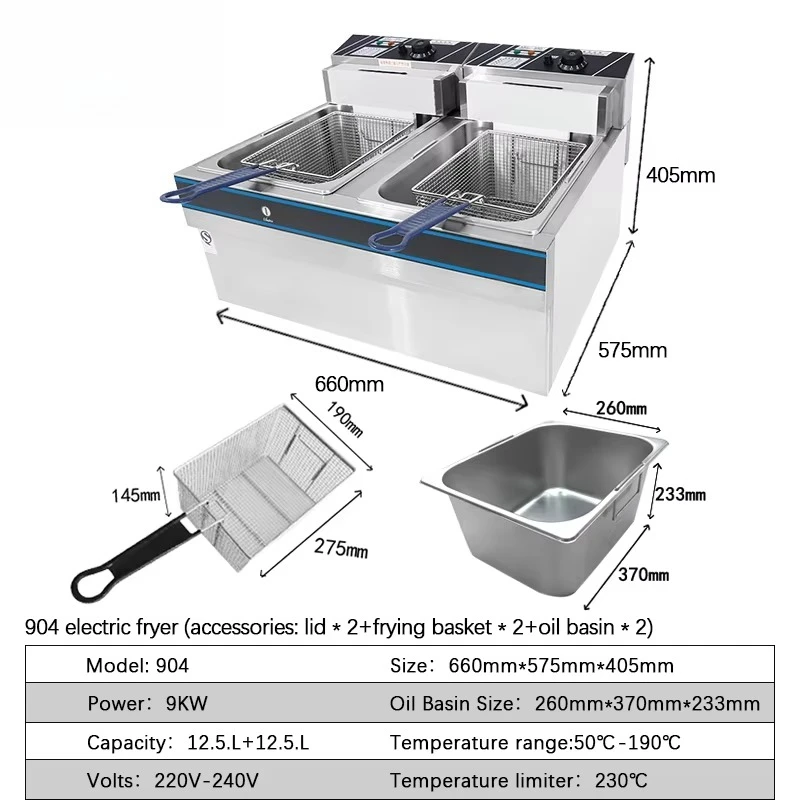 Fritadeira comercial de rosquinha de cilindro duplo Fritadeira elétrica de batatas fritas