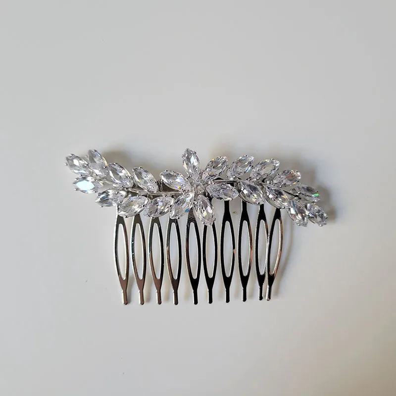 SLBRIDAL Trendy Sparkling Prong Setting Cubic Zircon Bridal Wedding Hair Comb Women Girls Jewelry Daily Fashion Hair Accessories