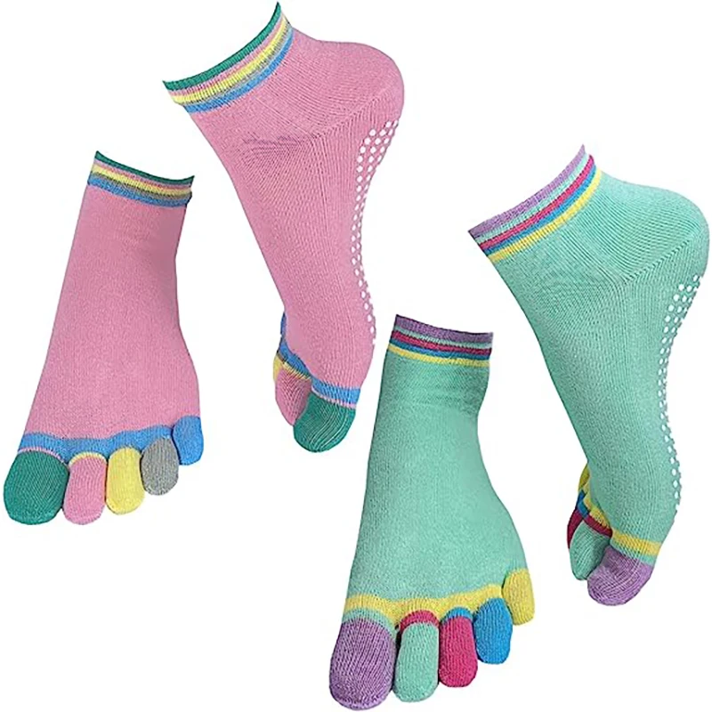 Bunte Anti-Rutsch-Fünf-Zehen-Socken Yoga Pilates Trampolin Socken Tanz Sport Leim Socken Indoor Boden massage Frauen Baumwoll socken