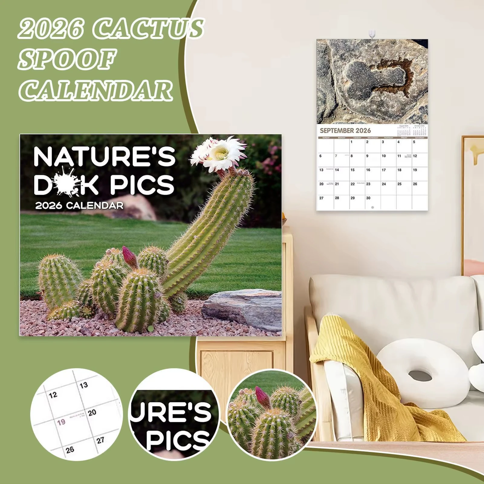 

2026 New Year Calendar 12 Months Funny Cactus Illustrations Home Office Decor Prank Gifts Scheduling Agenda Management Organizer
