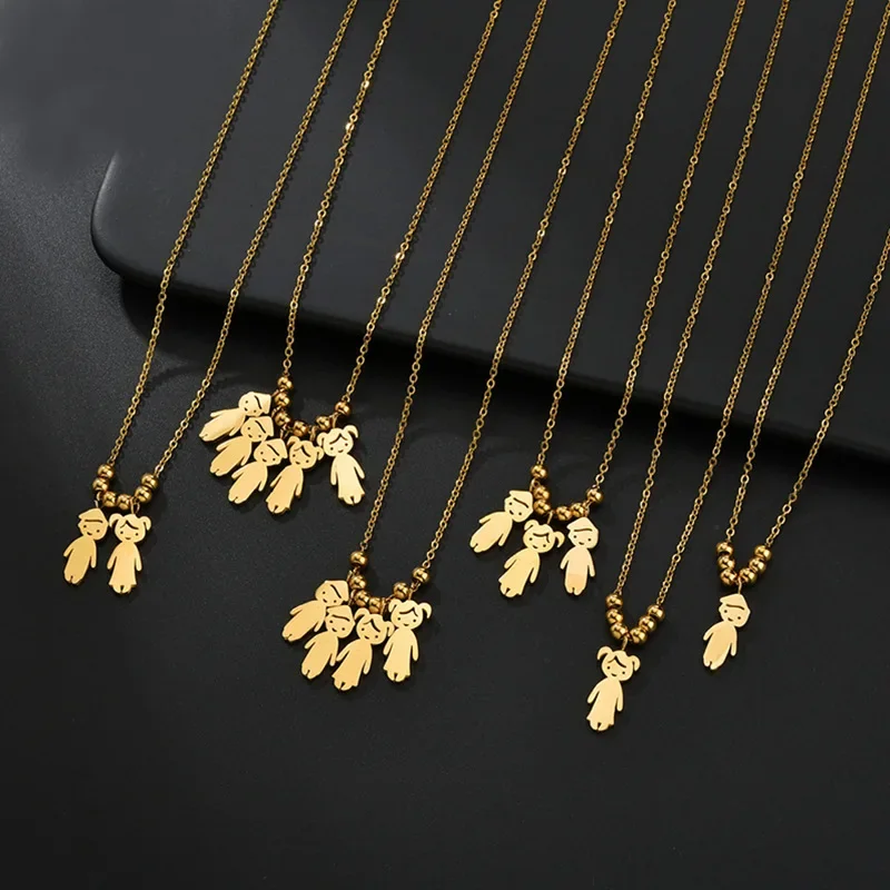 Trendy Personalized Stainless Steel Kids Pendant Neckalce for Boy Girls Custom Name Date Children Beads Necklace Family Gift
