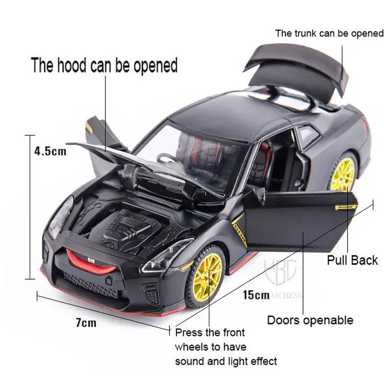 1/32 Nissan GTR R34 Alloy Diecast Vehicles Metal Simulation Racing Car Models Toy With Light Pull Back Toys For Children Gifts F