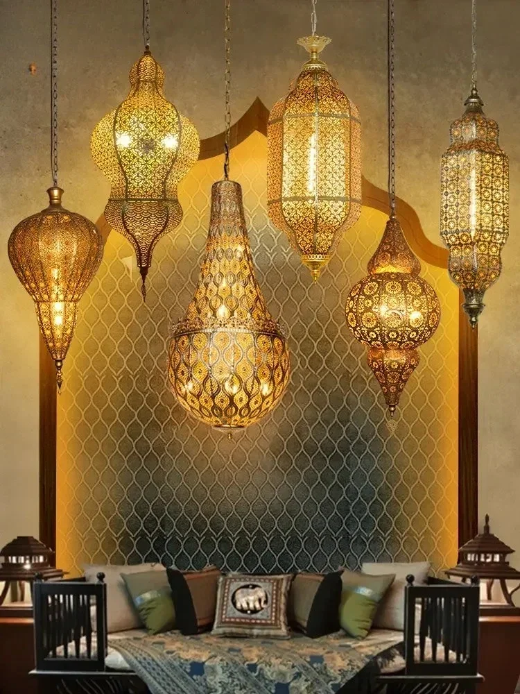 Southeast Asia Moroccan Retro Vintage Industrial Pendant Lights LED E27 Gold Lustre Iron Art Decorative Wall Mounted Restaurant