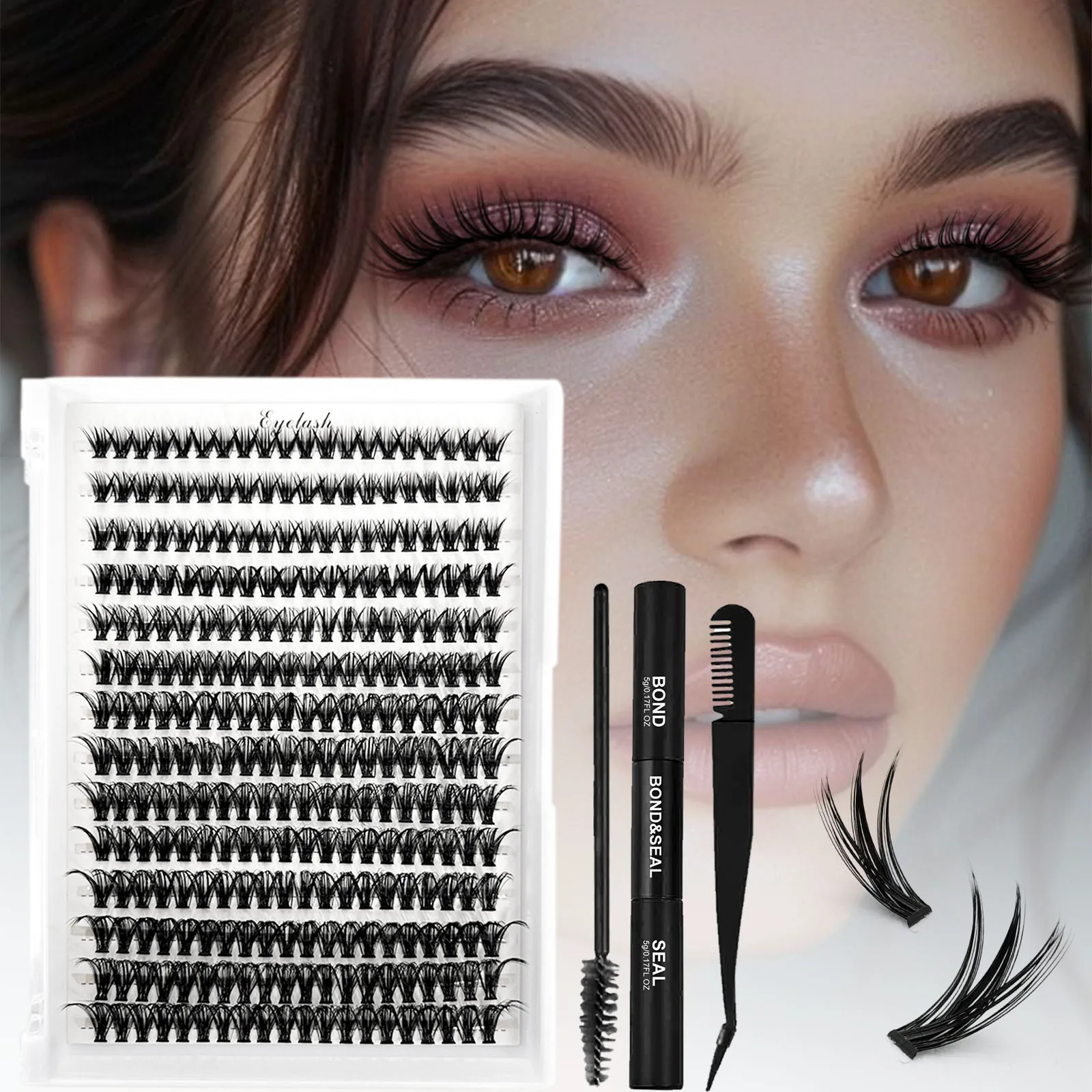 DIY Eyelash Cluster 280PCS 8-16mm Single Bundle Natural Dense 40D Curl Fluffy Eyelash Bundle Eyelash Extension Kit