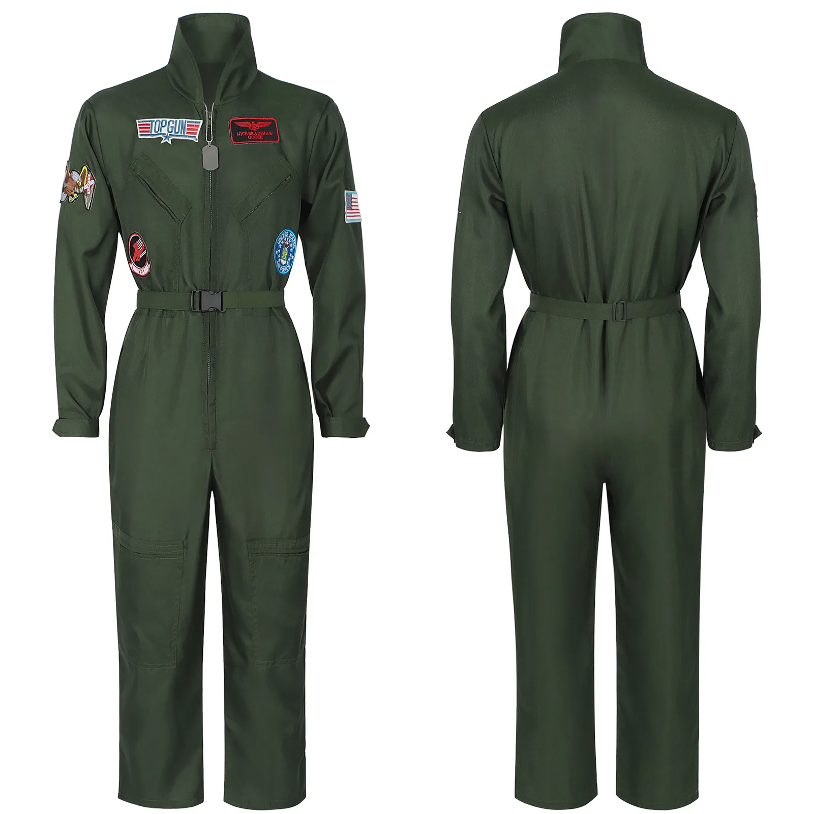 Adult Anime Fighter Pilot Costume Air Force Flight Suit Roleplay with Aviator Accessories Men Army Green Military Pilot Jumpsuit