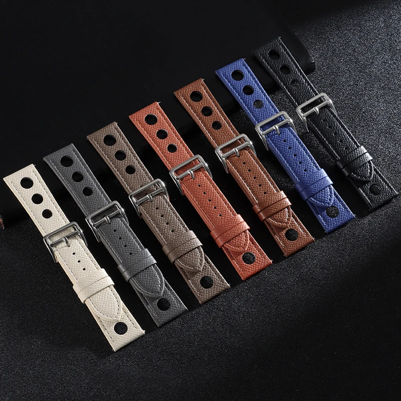 Cowhide Watch Strap 20mm 22mm Big Hole Perforated Racing Leather Watchband for Seiko for Omega Multi-Color Breathable Bracelet