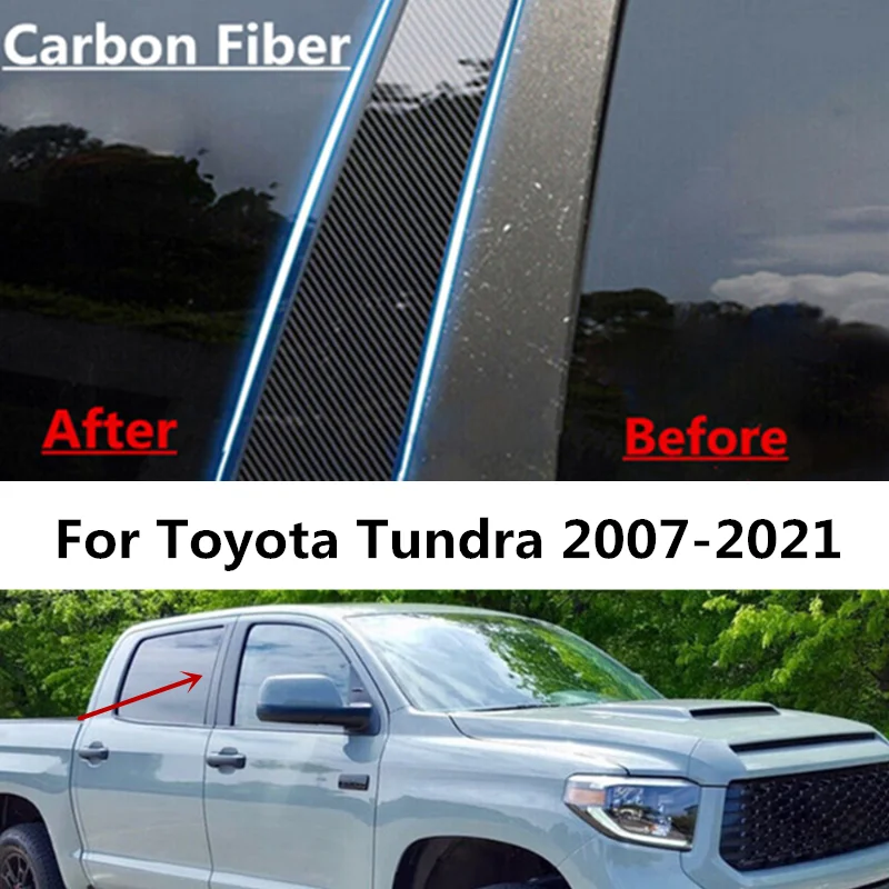 4pcs/set Carbon Fiber Window Pillar Post Door Trim Cover For Toyota Tundra 2007-2021