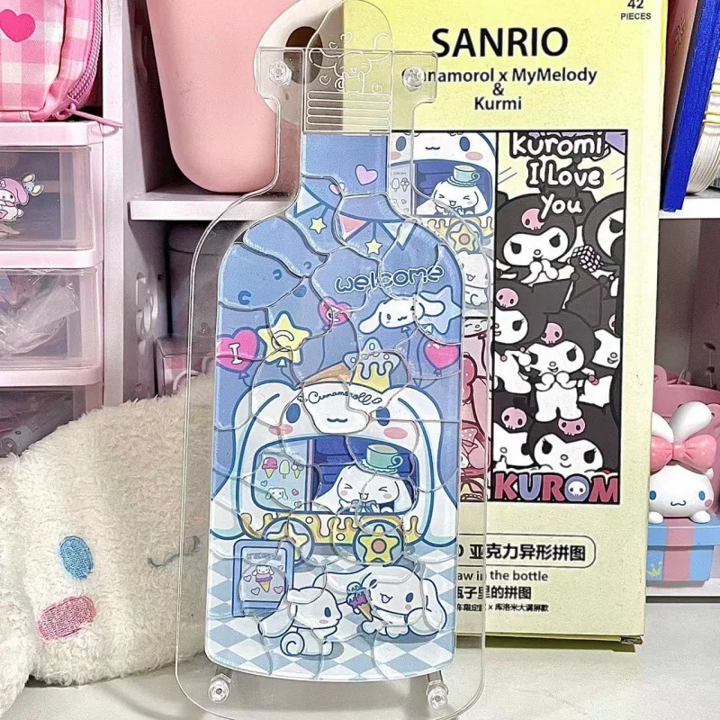 

Sanrio Cinnamoroll Childs Diy Jigsaw Bottles Cartoon My Melody Kuromi Pochacco Acrylic Kids Educational Handmade Assemble Toys