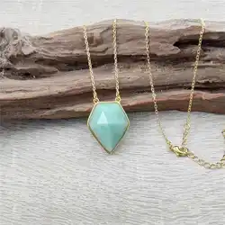 FUWO 1Pcs Gorgeous Amazonite Necklace,Golden Plated Natural Green Gemstomes Jewelry For Women (NC237)