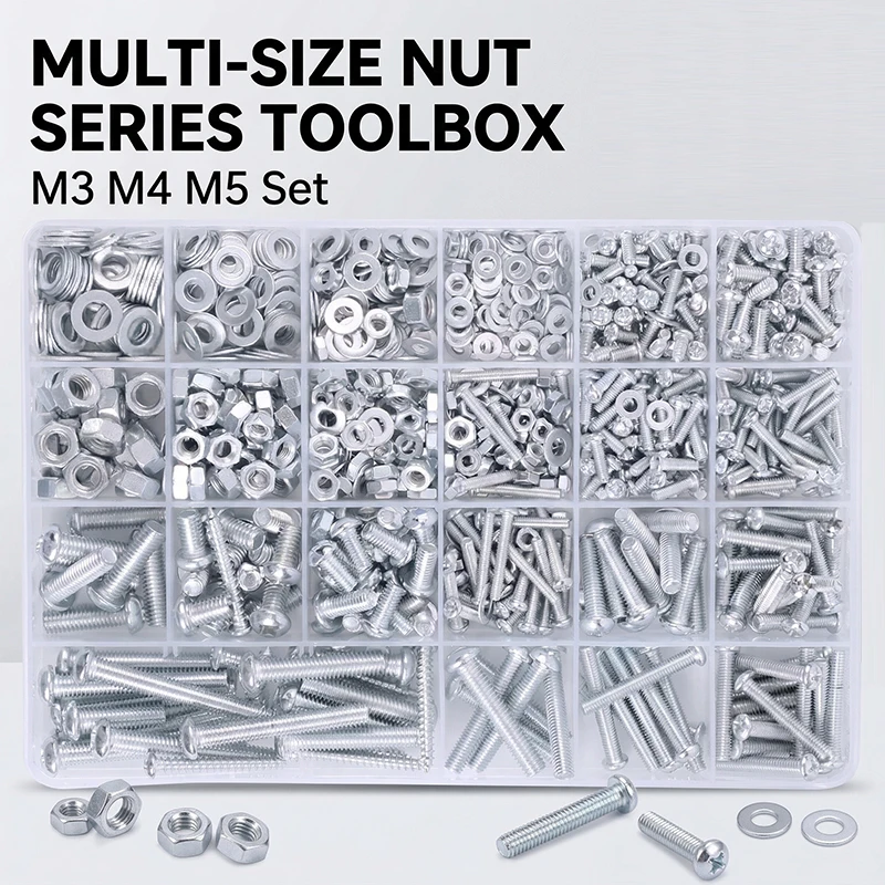 1/5 BOXES M3 M4 M5 Combination Set Half Round Head Cross Screw Nut Nut Nut Bolt Shim Assortment Kit