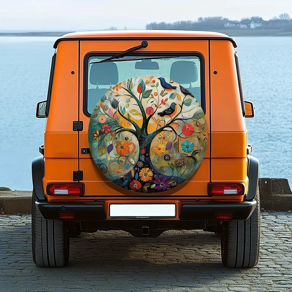 1pc, Car Spare Tire Collection Bags Colorful Boho Floral Versatile Polyester,Without Electricity New Year Gifts Suitable For Tru