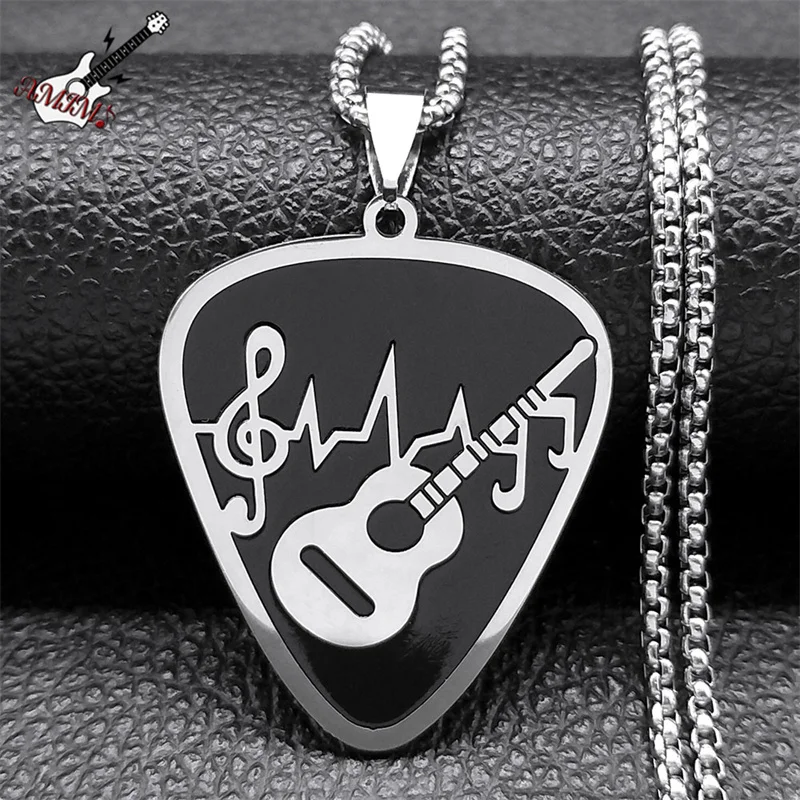 Collar de selección de guitarra con nota musical Rock para mujeres y hombres, collares de cadena con símbolo Musical de acero inoxidable de Color plateado, collares N7957S06