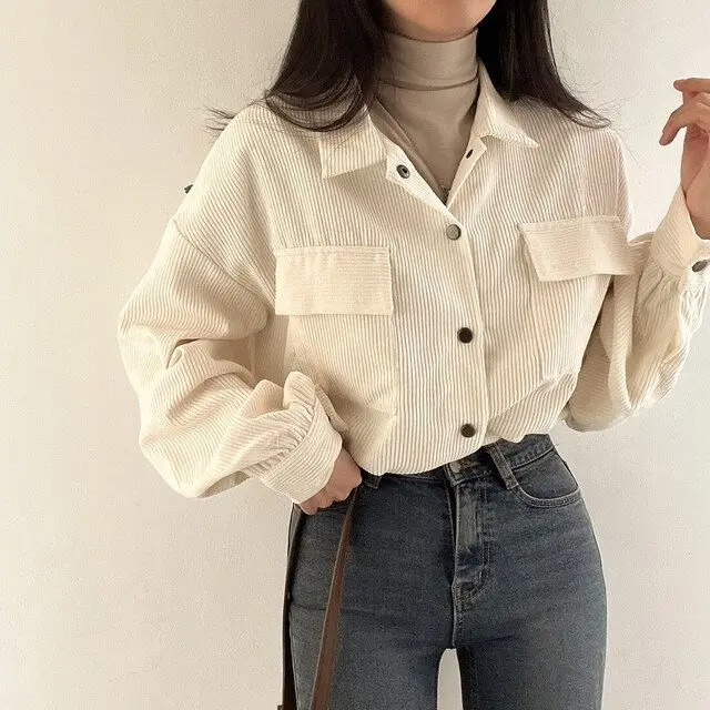 Korea'S New Lapels giacche donna velluto a coste puro semplicemente Vintage moda coreana Button-Up abbigliamento Baggy tempere Teens