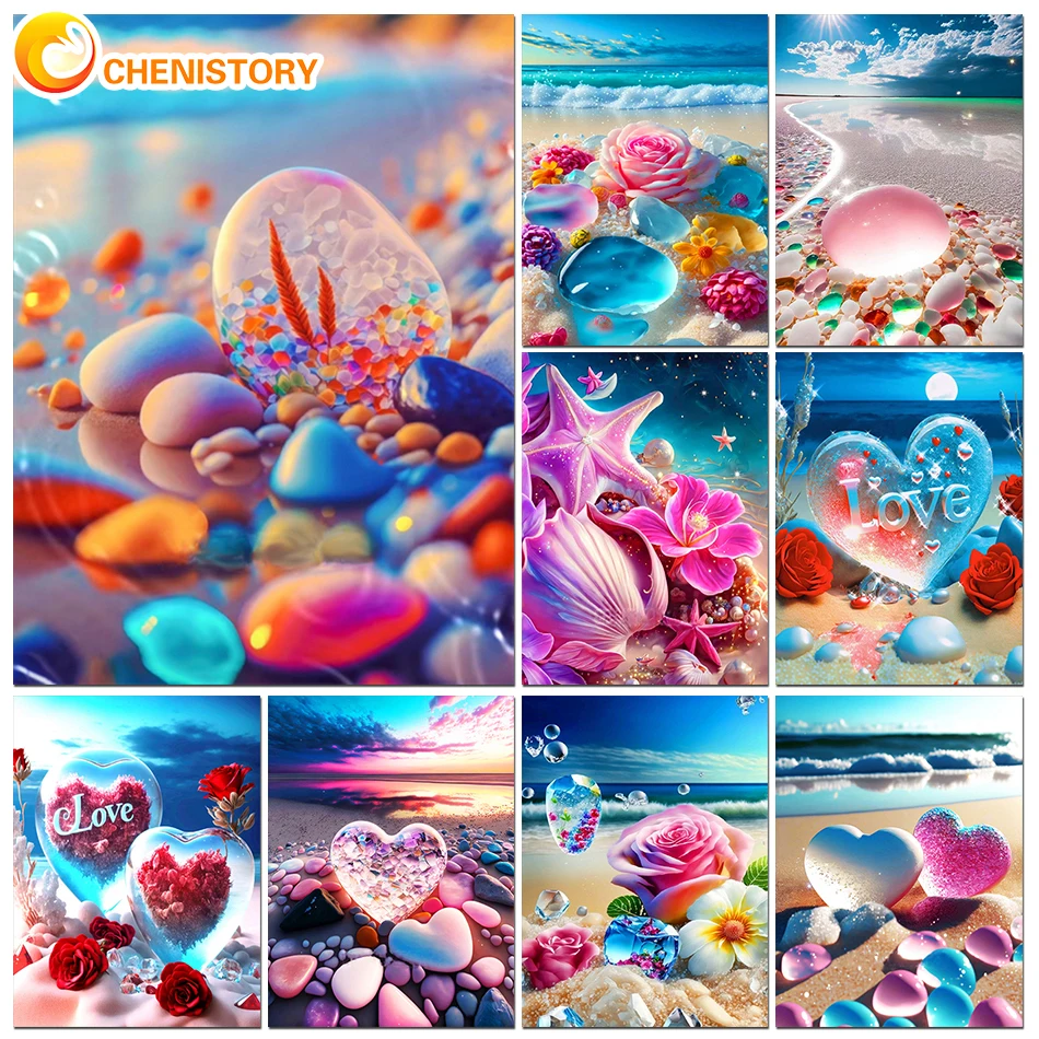 

CHENISTORY 5D DIY Diamond Painting Beach Landscape Full Square Round Diamond Embroidery Cross Stitch Mosaic Art Home Decor Gift