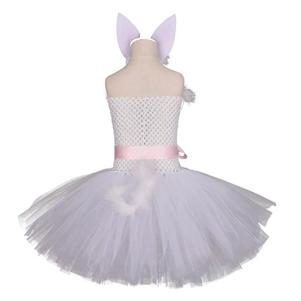 2Pcs Rabbit Costume Set White Size 110 Lovely Easter Party Headdress Dress Kid Festival Outfit Girl Cosplay Birthday Gift - view 6