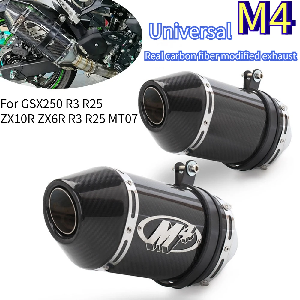 

Universal M4 Motorcycle Exhaust Pipe 51mm Air Intake Full Real Carbon Fiber Muffler For GSX250 R3 R25 ZX10R ZX6R R3 R25 MT07