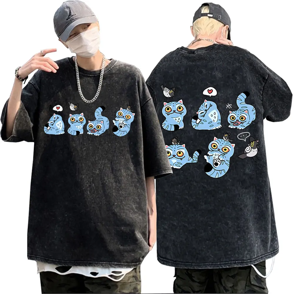 

Washed Vintage Movie KPop Demon Hunters T-shirt Cute Derpy Tiger Graphic T-shirts Men Women Clothing Casual Pure Cotton T Shirt