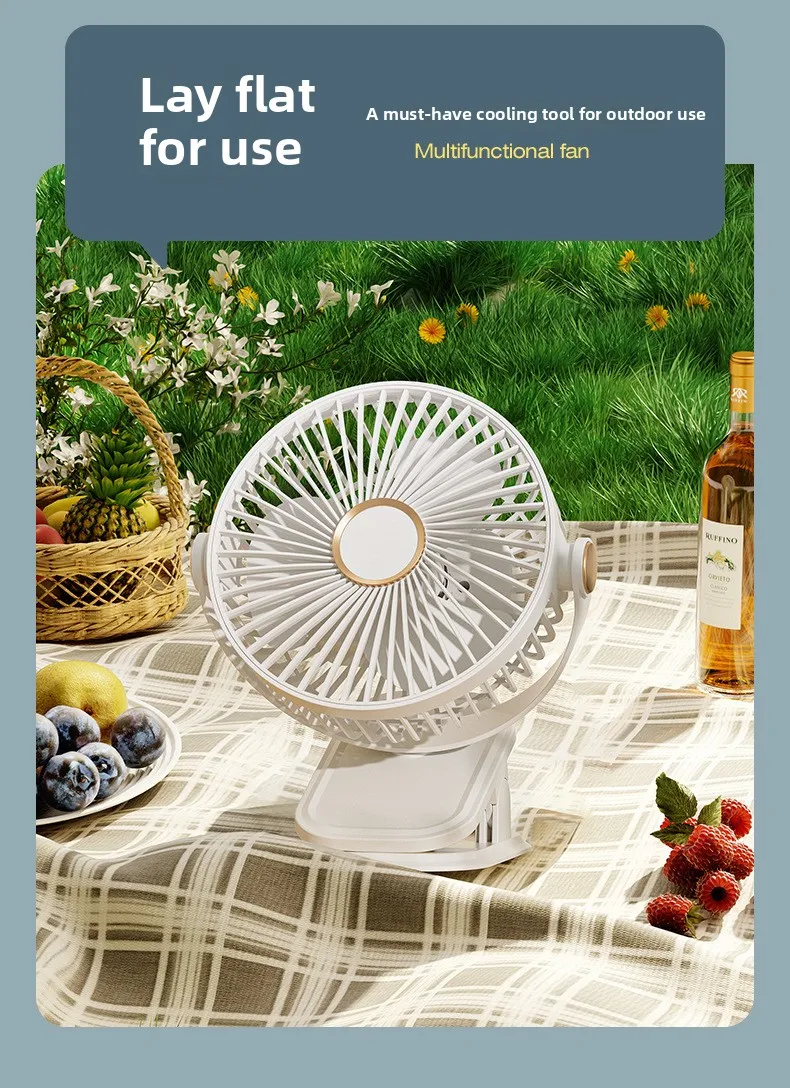 Fan portable mini desktop/clip on/hanging, TYPE-C charging 800mAh battery life fan, 5-speed wind/2-level LED light adjustment image 5