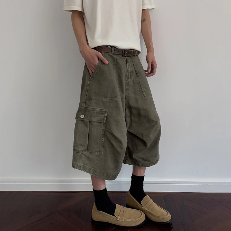 Luzhen bonito baggy multi bolsos decorar shorts de carga 2025 verão cor sólida homens na moda rua casual calças cortadas jy2078