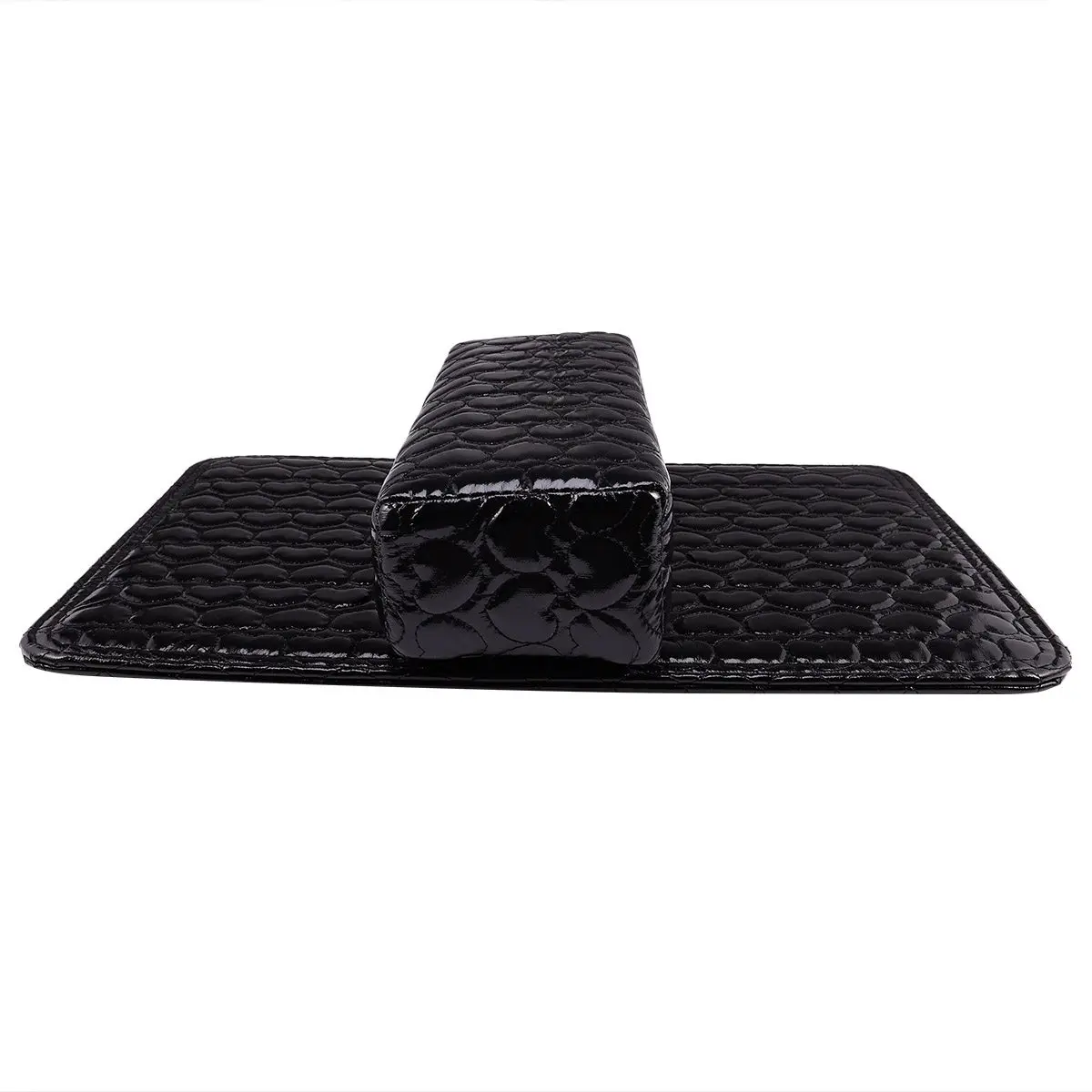 1Set Manicure Wrist Cushion Heart Pattern Black PU Hand Rest Pillow Nail Art Arm Support Mat Comfortable Salon Tool