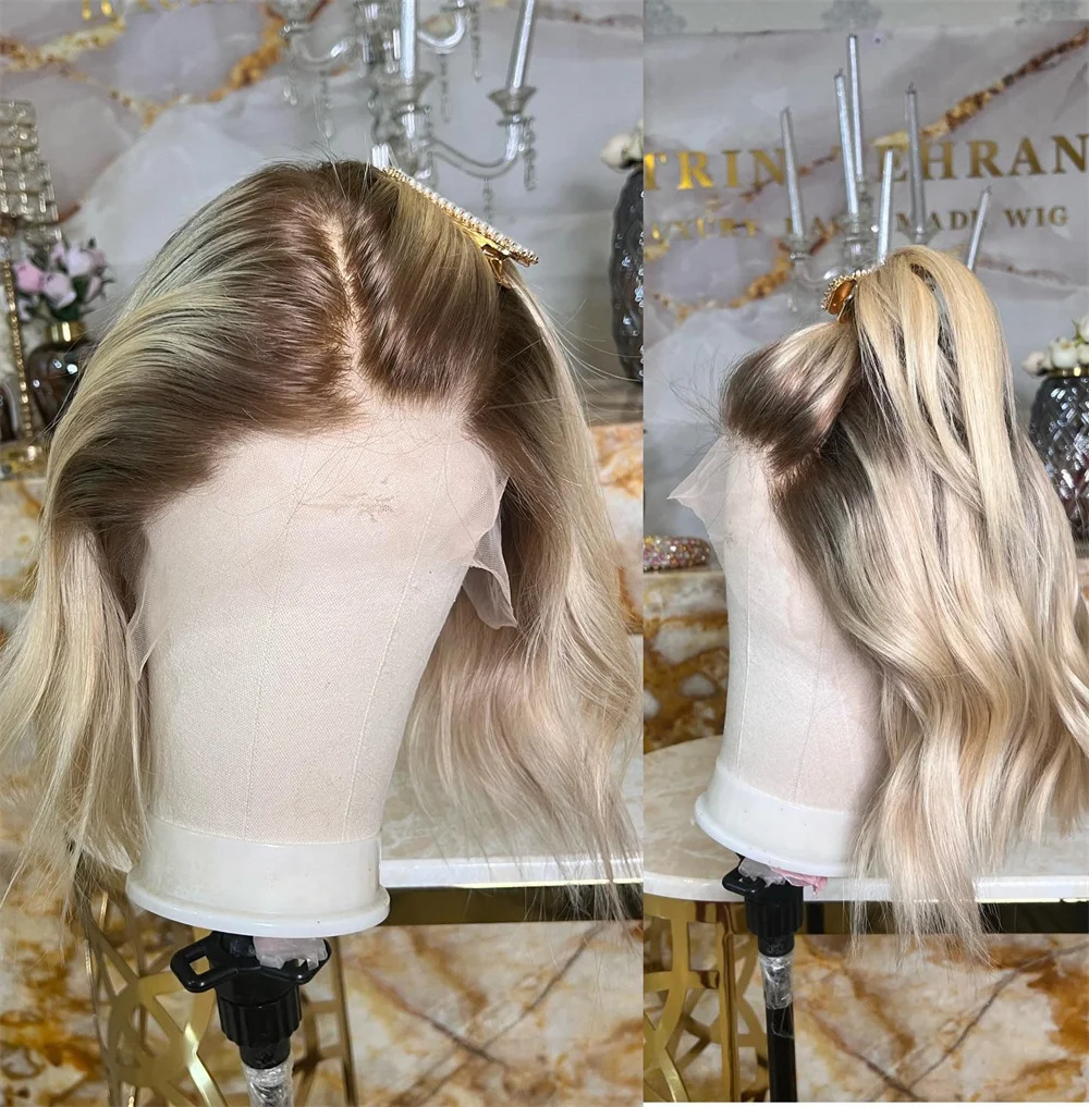 

Предварительно выщипанный бесклеевой парик с натуральной волной, синтетический парик спереди, платиновый блондин, парики с эффектом омбре для женщин, короткий парик с пепельным корнем, косплей