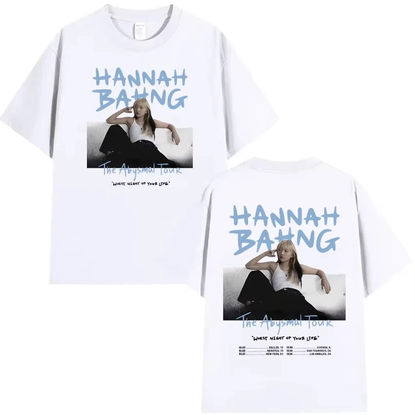 Roupas de gola redonda tshrit de alta qualidade e elegante para homens e mulheres, venda quente harajuku hannah bahng camiseta hip-hop