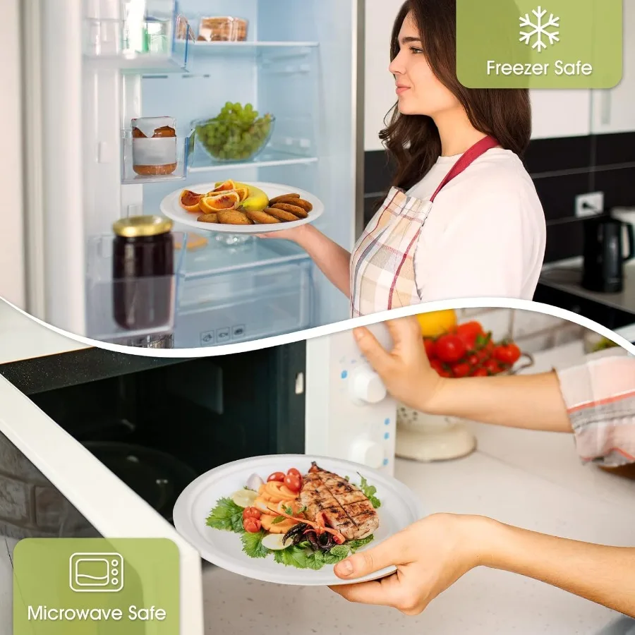 Pratos de papel compostatáveis, 250 peças, com conjunto de talheres, descartável, biodegradável, utensílio longo, ecológico, inclui pratos f