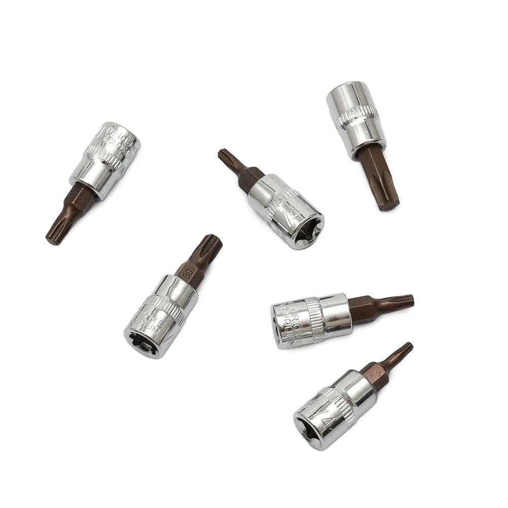 Conjunto de brocas hexagonais para driver torx, 6 peças, cabeça de soquete de 14 polegadas para parafusos t10 a t40, construção robusta em aço cromo vanádio