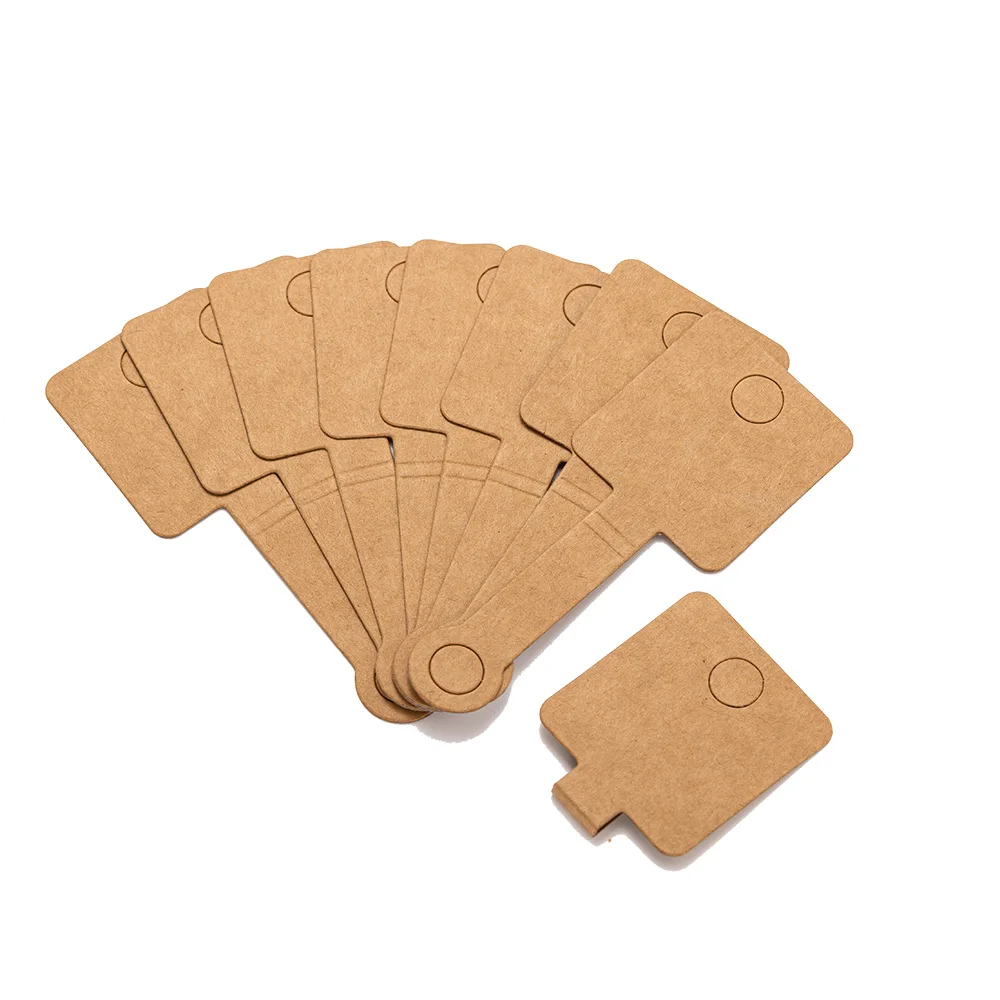 50Pcs 4x10cm Fold Over Paper Cardboard Keychain Self Adhesive Cards Necklace Display Tags DIY With Ring Jewelry Packaging