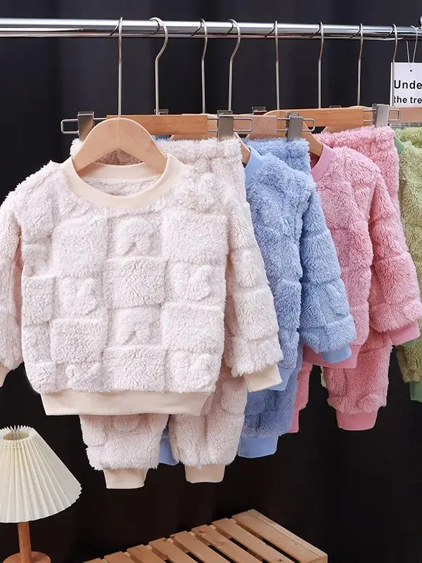 

Фланелевой пижамный комплект Thiened для детей, зима 2025, удобная домашняя одежда, корейский пижамный комплект для мальчиков и девочек