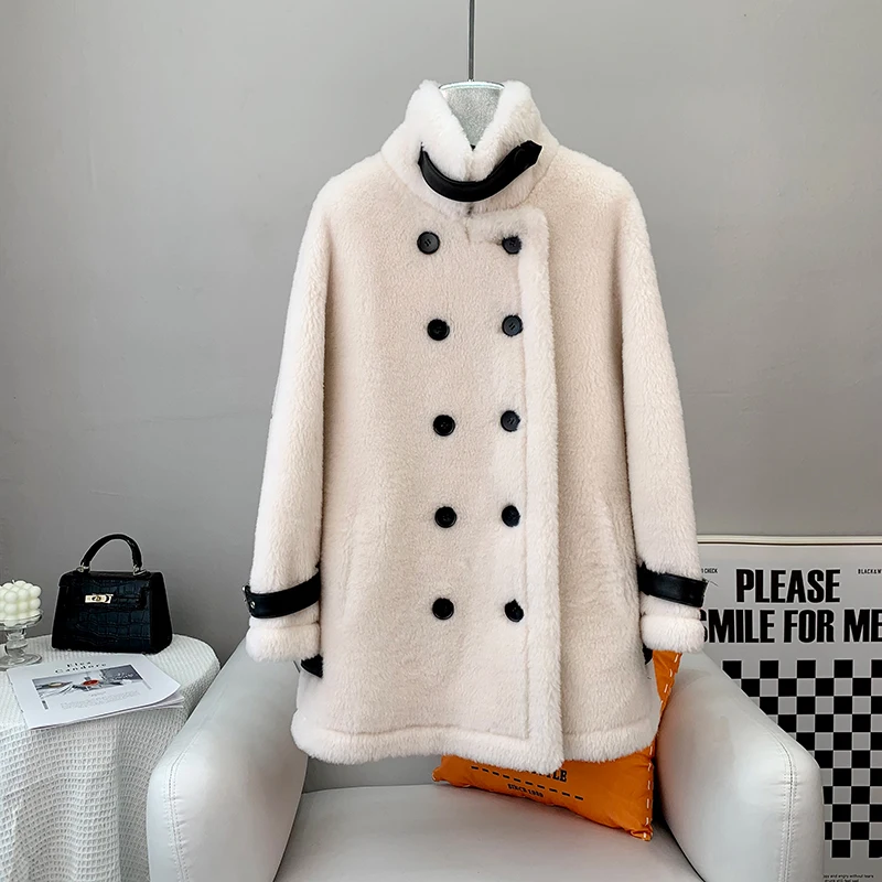 2023 Hot Sale Women Lamb Fur Coat Female Lady Sheep Shearling Jacket Warm Overcoat JT3264