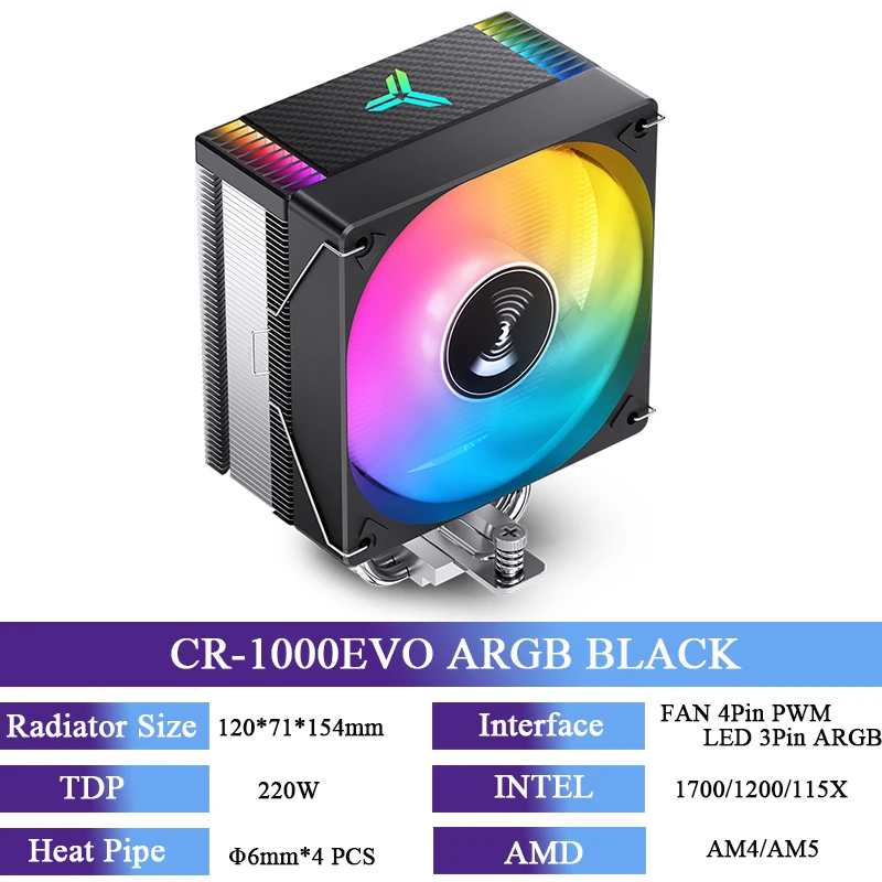 JONSBO CR-1000EVO CPU Radiator 4 Heatpipes CPU Koeler 120mm Fan 5 V ARGB PWM Voor LGA 1150 1151 1200 1700 AM4 AM5