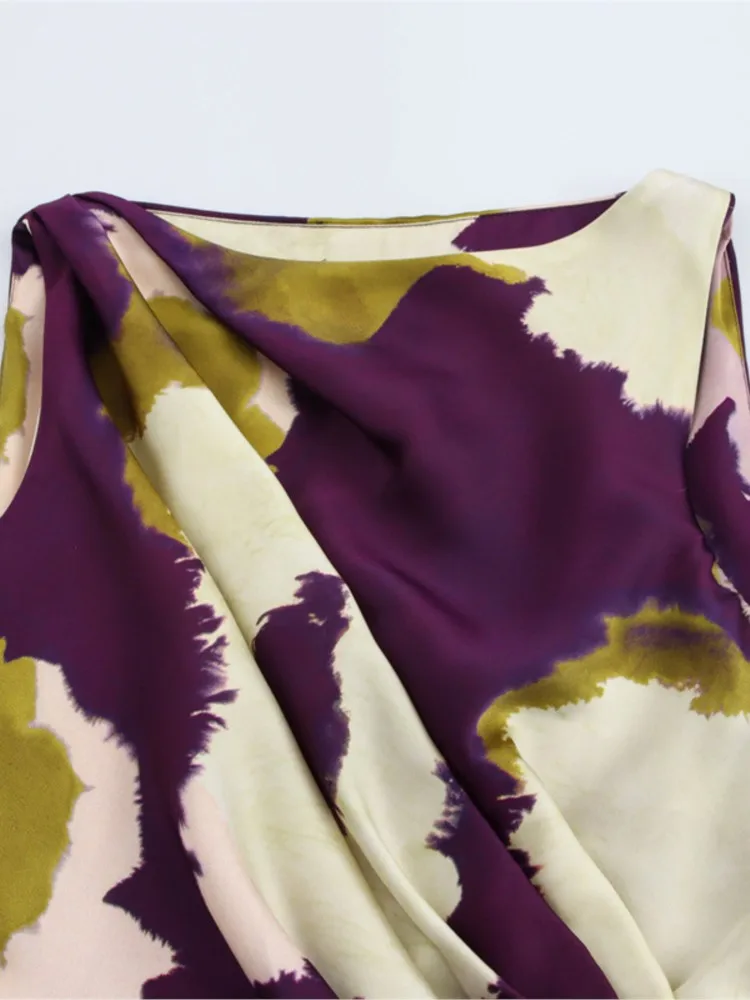 Vestidos de impressão de flores para as mulheres 2025 novo verão elegante chique sem mangas vestido longo vintage em torno do pescoço festa noite midi vestidos