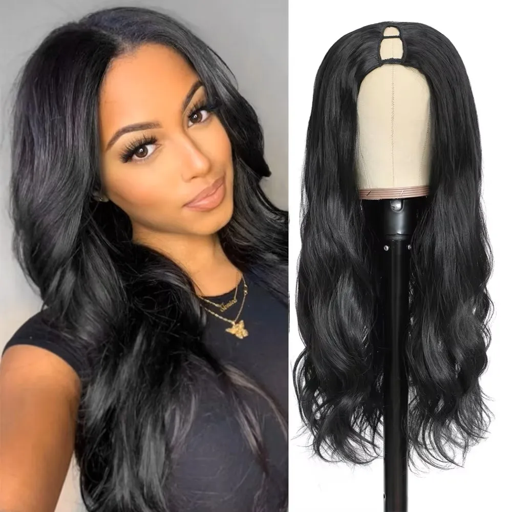 

16-32 Inch Upgrade Long Wavy V Part human Wig Body Wave Wigs 200% Density Natural Color Cosplay Daily Use Hair Heat Resistant