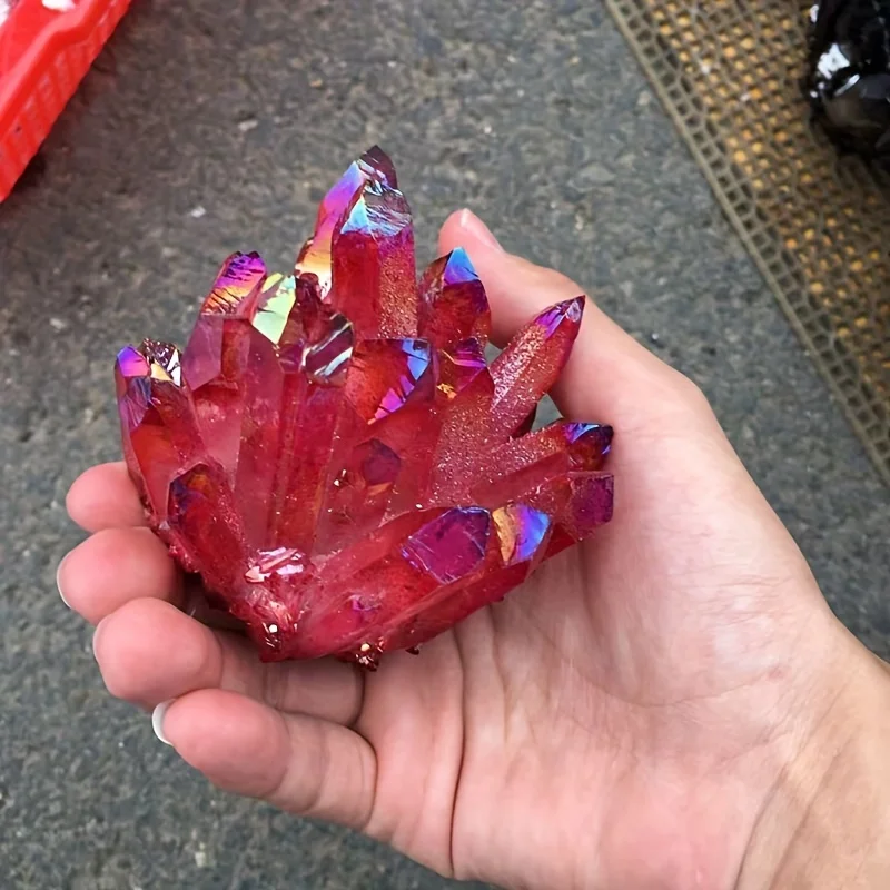 Radiant Red Titanium Rainbow Aura Crystal Cluster - Natural, Ethereal Decor Pride Celebrations Heartfelt Gift &Jewelry Ornament