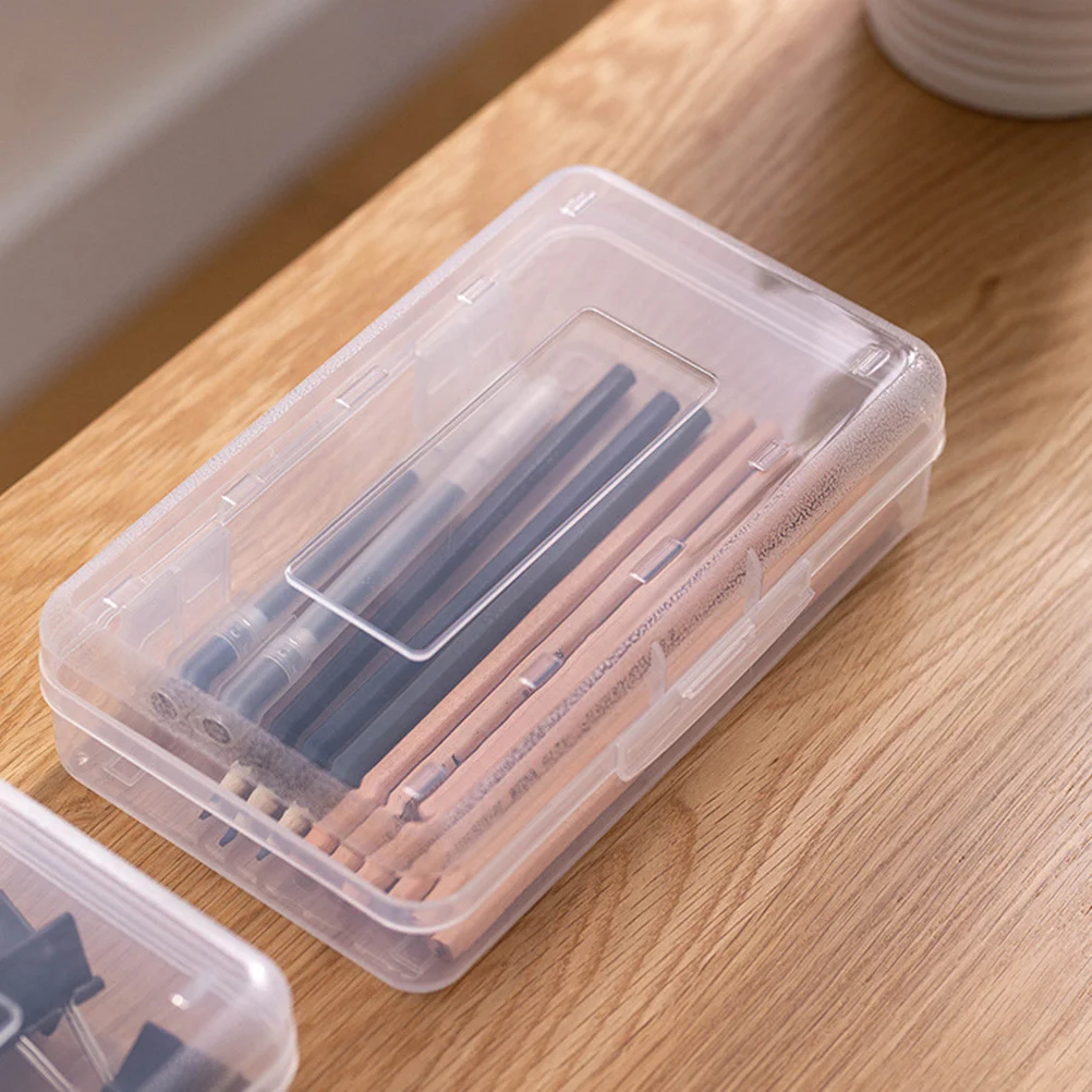 

2Pcs Pencil Box Plastic Stationery Storage Case Portable Organizer Pen Holder for Desk Backpack Small Plastic Pencil Box