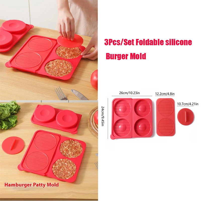 

3 шт./компл., антипригарный пресс для гамбургеров, складной силиконовый пресс для мяса, гриль для барбекю, форма для гамбургеров для гамбургеров, товары для вечеринок